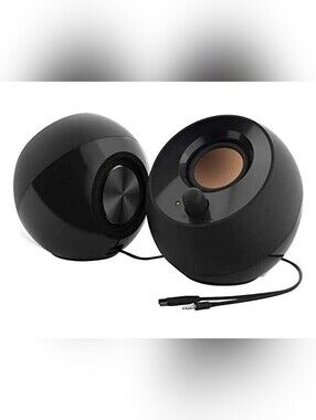 Compact Black Wired Desktop Speakers with Front Volume Knob